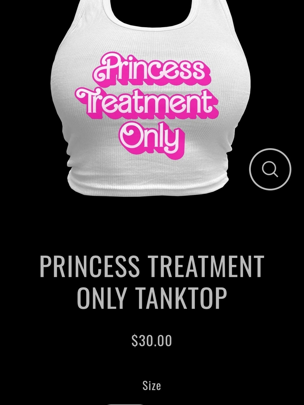 Princess Treatment Only White Crop Tank - White with Pink Graphic